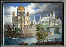 The Cathedral of Christ The Saviour - a box, Fedoskino lacquer painting technique