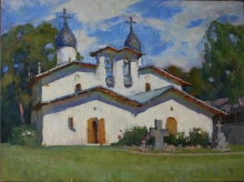 Pokrov Temple From The Break. Pskov - oil, canvas
